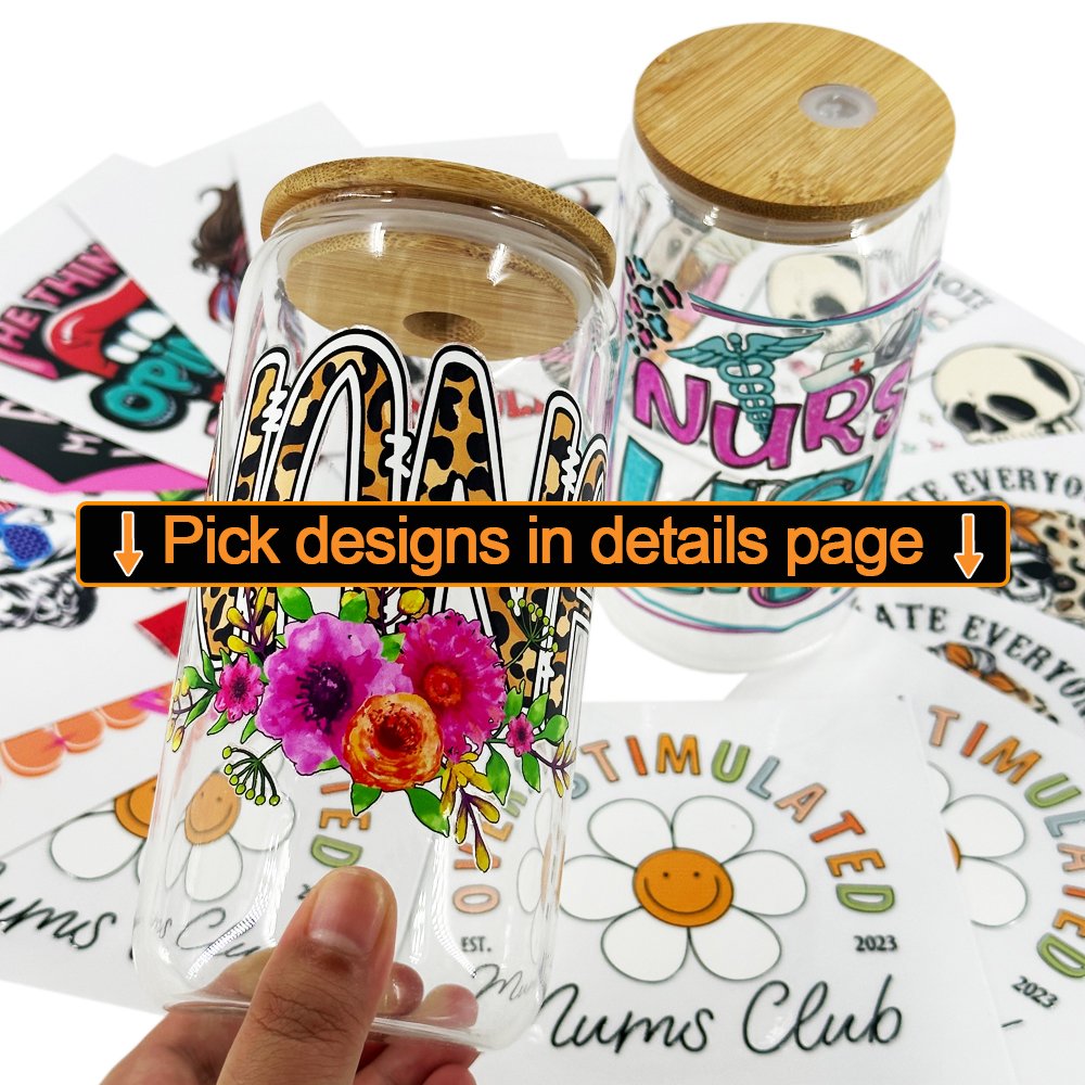 Custom Printed 16 oz UV DTF Cup Single Decal Waterproof UV Transfer Vinyl Sticker for Tumblers Mugs Bottles
