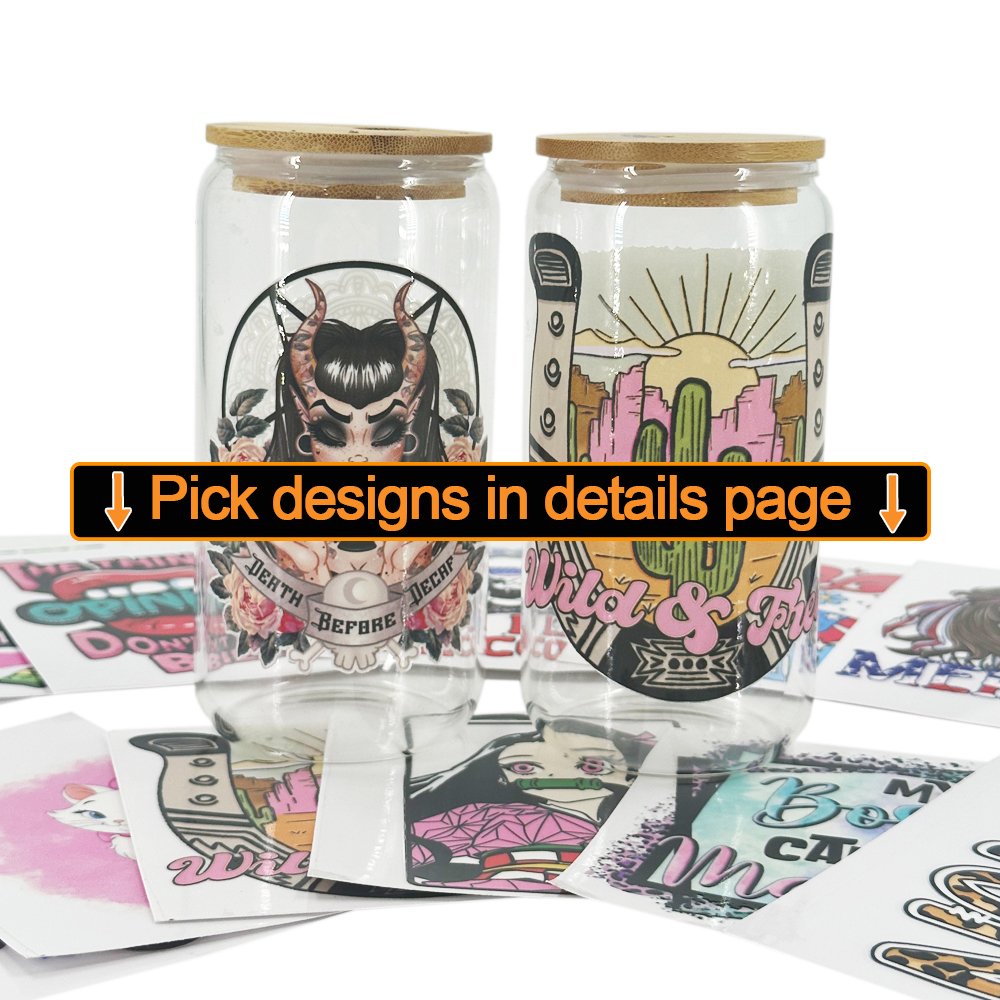Custom Printed 16 oz UV DTF Cup Single Decal Waterproof UV Transfer Vinyl Sticker for Tumblers Mugs Bottles