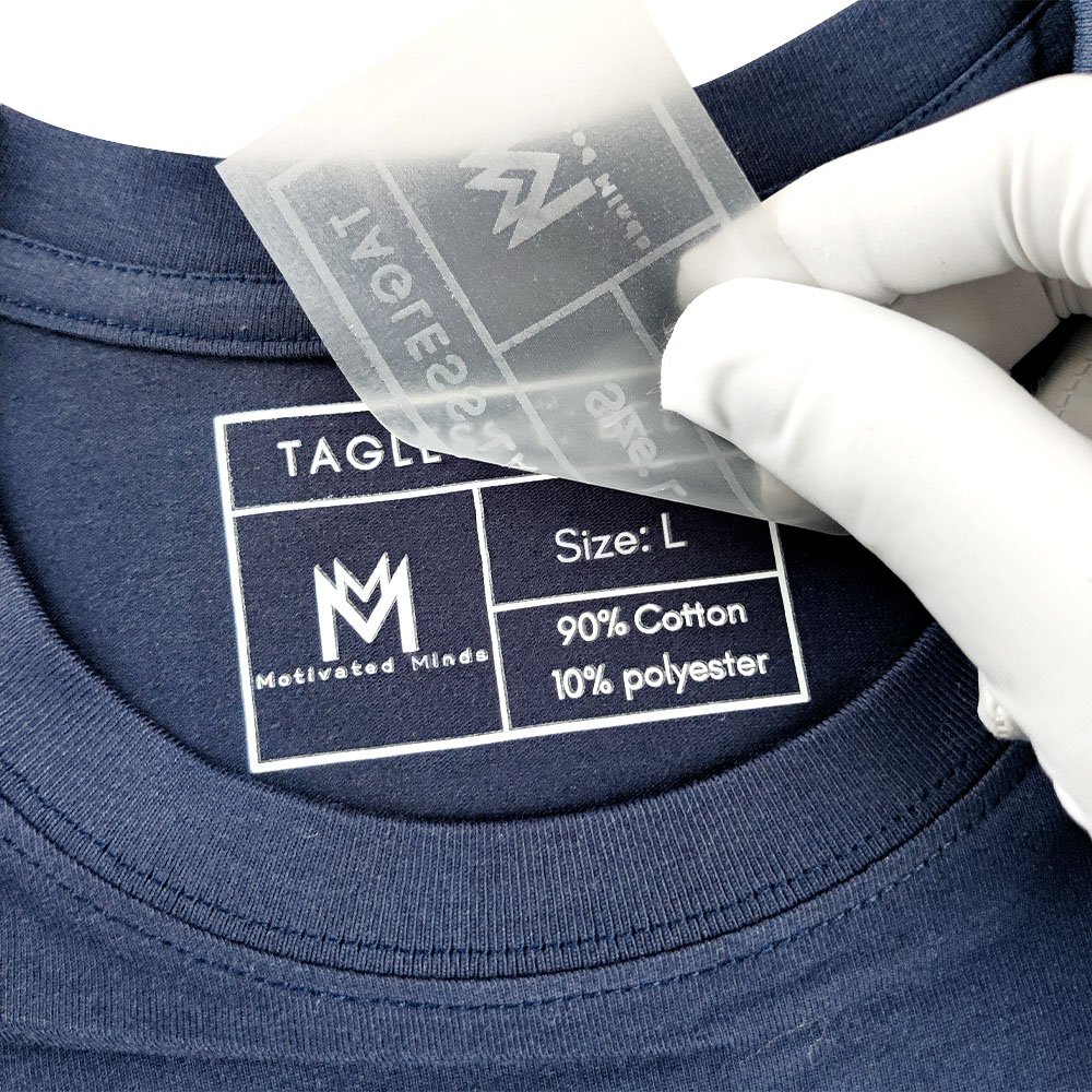 Garment Iron-On Decal Technics Printed Heat Transfer Care Labels Silicone Logo For Shirts And Bags With Brush Dot Fold