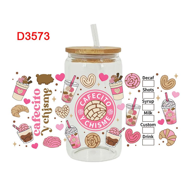Custom Low MOQ 16oz 20oz UV DTF Cup Wrap UV Transfer Stickers Cartoon Printing Tumbler Wraps Waterproof Logo Stickers For Cups