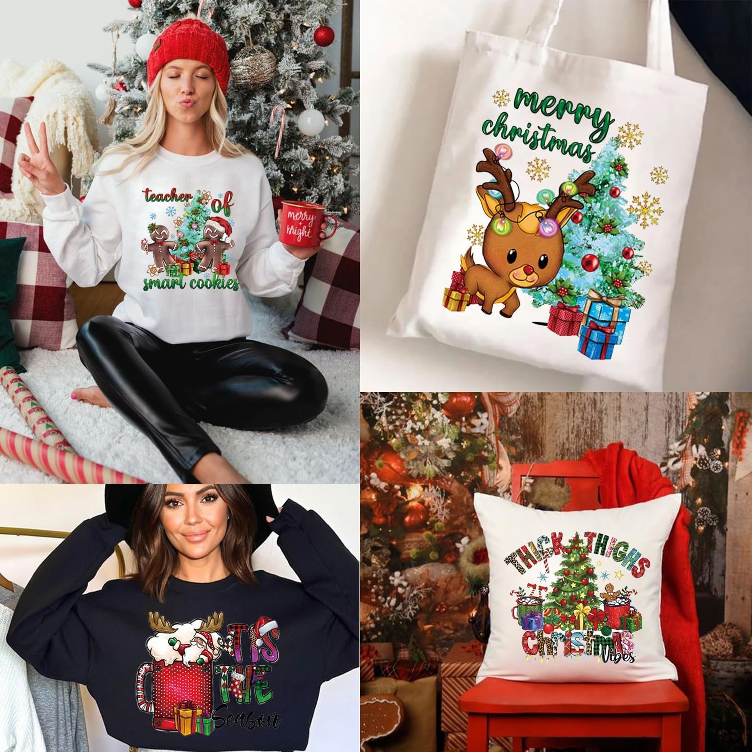 Cute Christmas Iron on Transfers Decals Merry Christmas Patch for Clothing Heat Transfer Vinyl Stickers Xmas Designs for T-Shirt