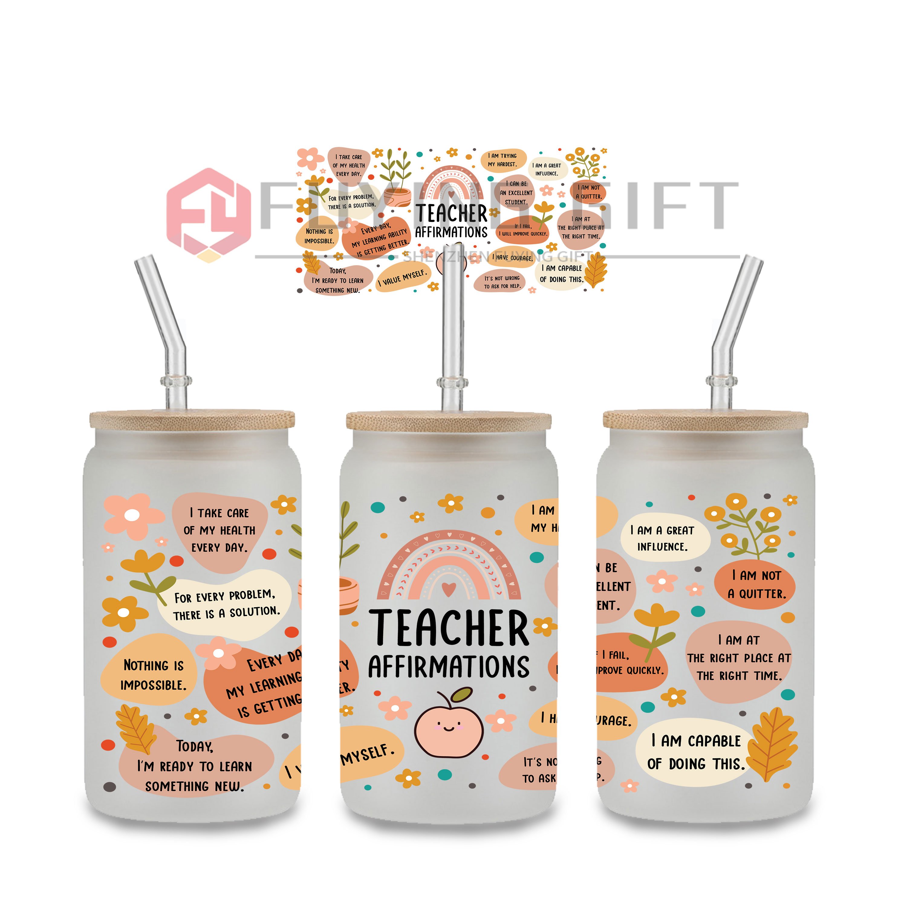 Ready To Transfer UVDTF Cup Wraps 16oz Teacher Daily Affirrmations UV DTF Labels Stickers for Mugs Coffee Cups Tumblers
