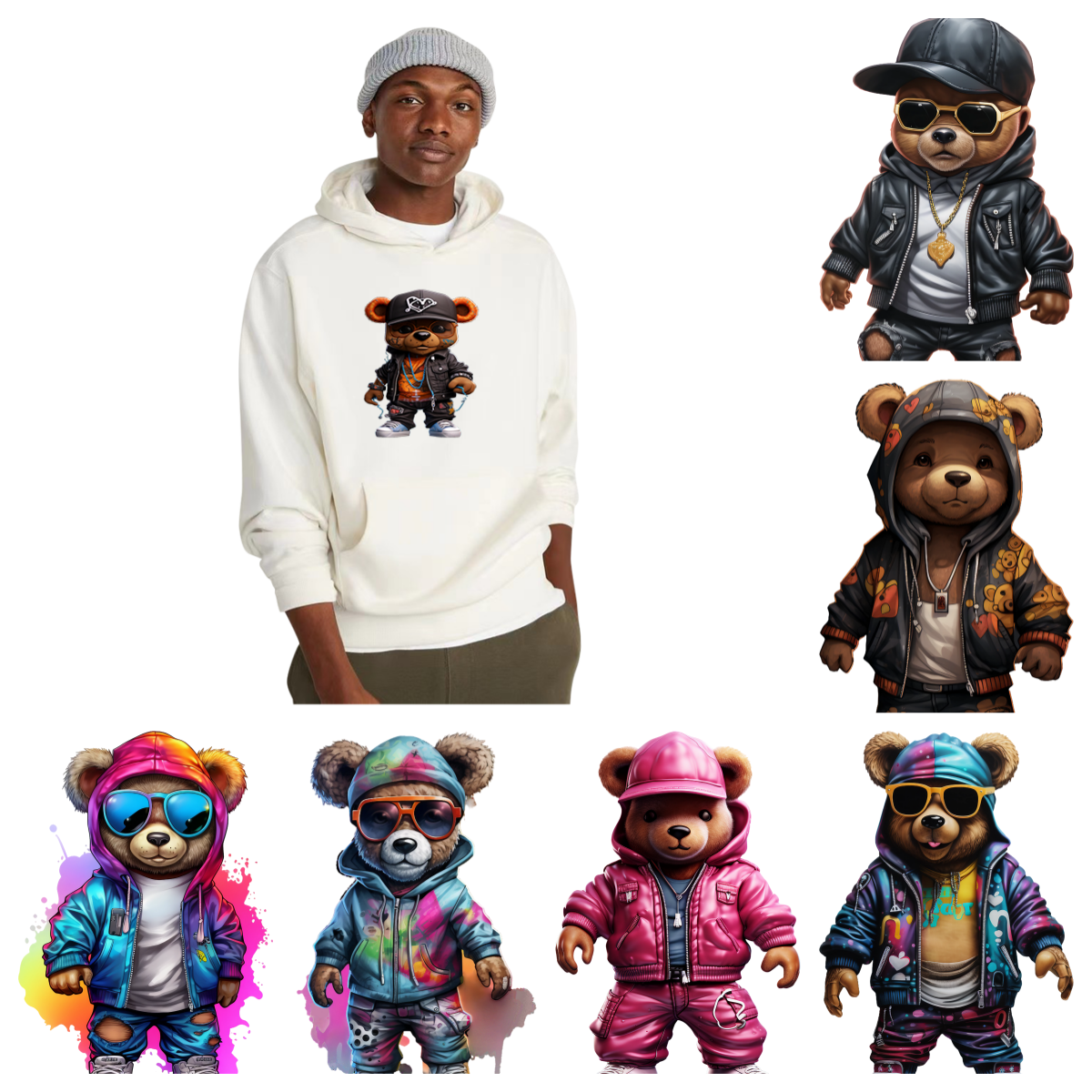 Factory Wholesale Bear Series Theme Stickers Print Transfers Garment China Factory Price Waterproof Bag Mobile Phone DTF Film