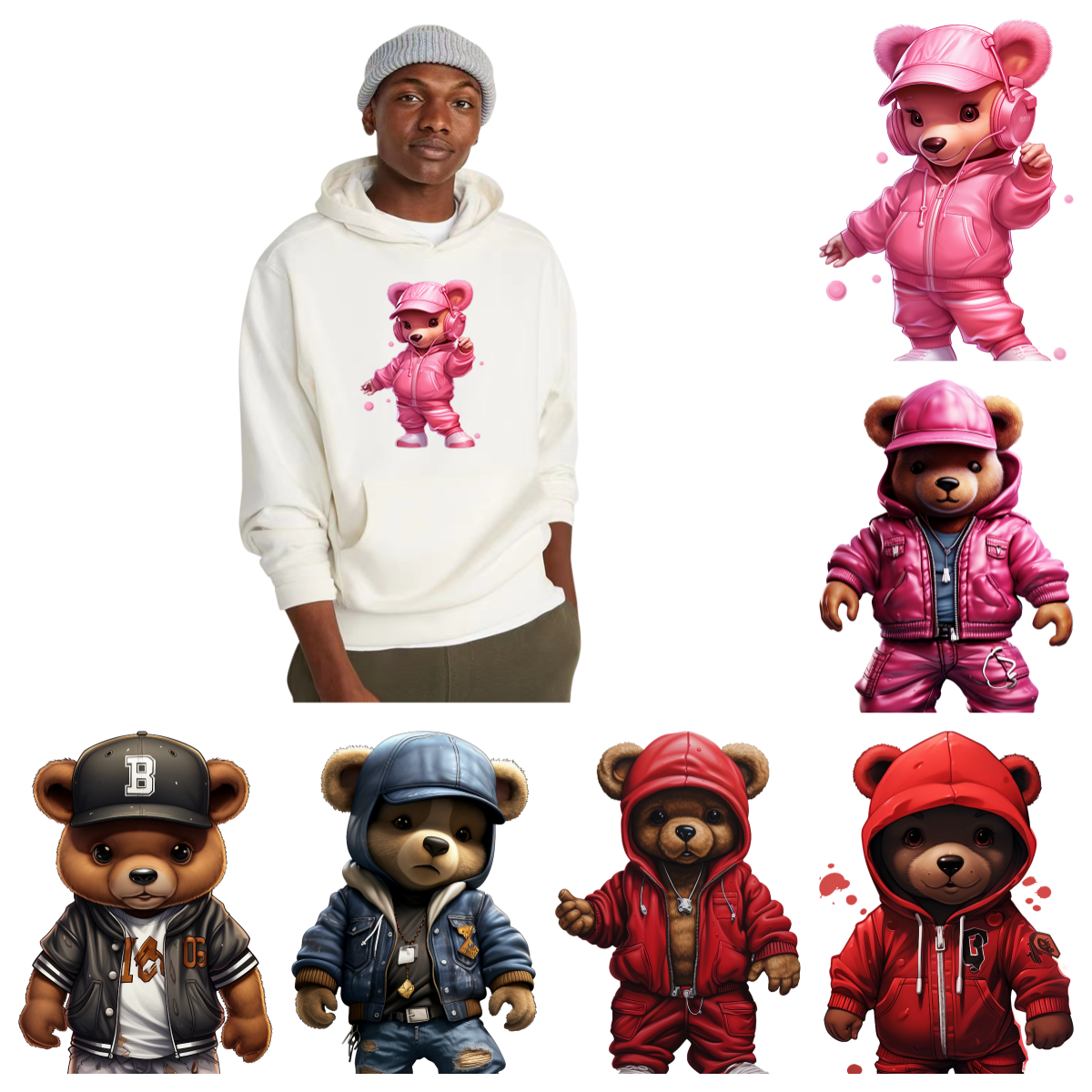 Factory Wholesale Bear Series Theme Stickers Print Transfers Garment China Factory Price Waterproof Bag Mobile Phone DTF Film