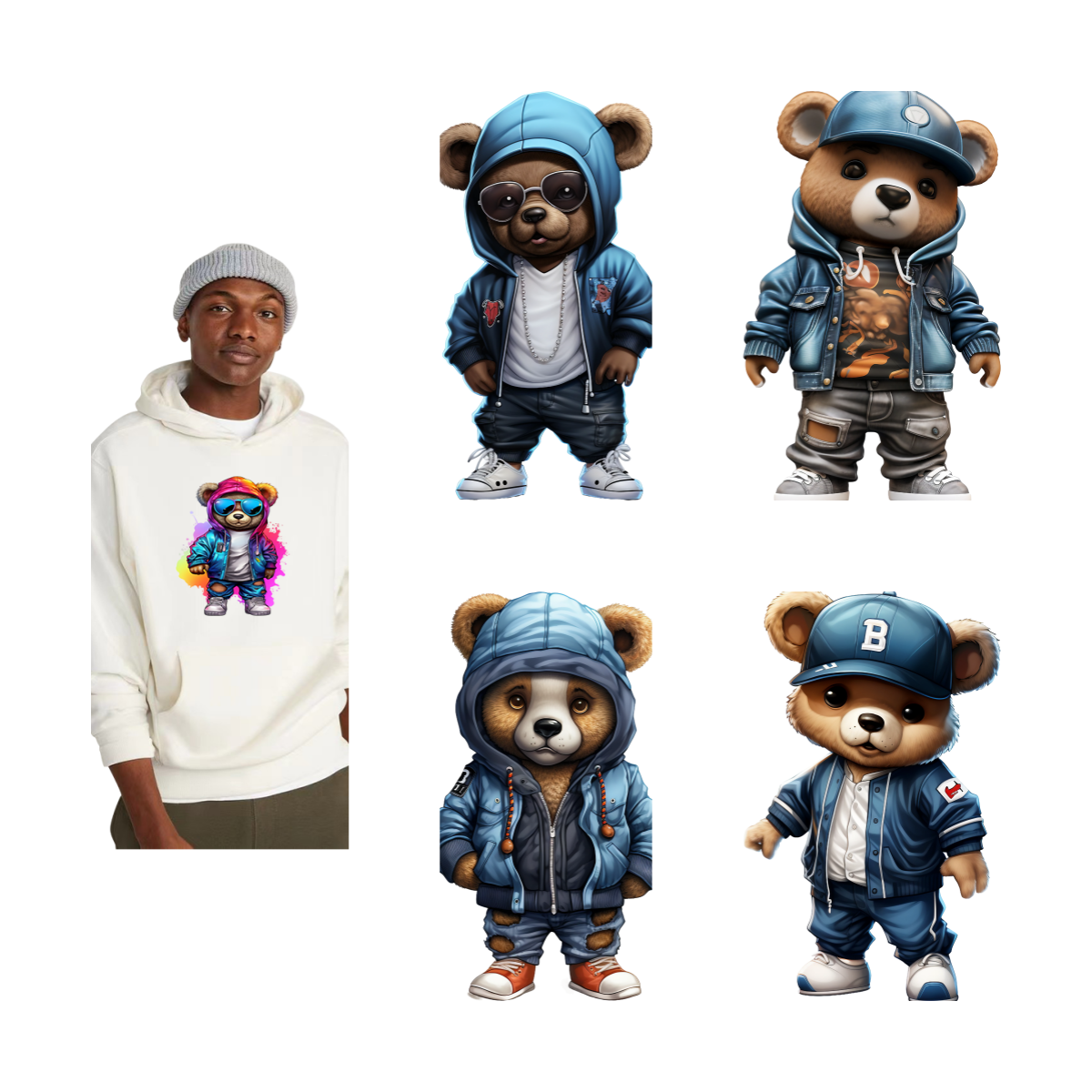 Factory Wholesale Bear Series Theme Stickers Print Transfers Garment China Factory Price Waterproof Bag Mobile Phone DTF Film