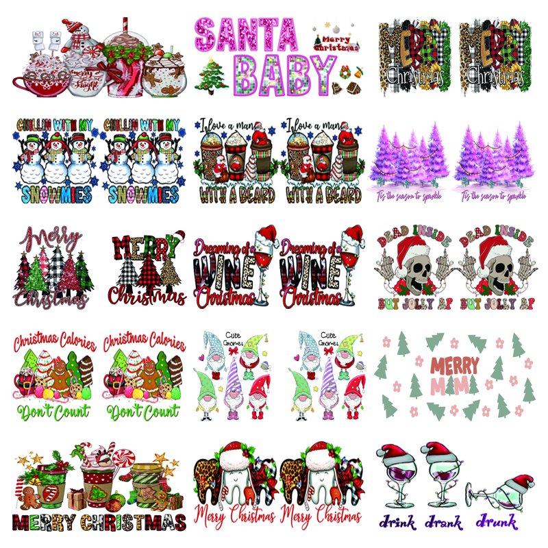 Factory Price Customized UV DTF Cup Wrap Transfers Christmas Day 16oz 20oz Libbey Glass Transfer Printing