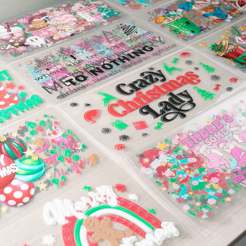 Factory Price Customized UV DTF Cup Wrap Transfers Christmas Day 16oz 20oz Libbey Glass Transfer Printing