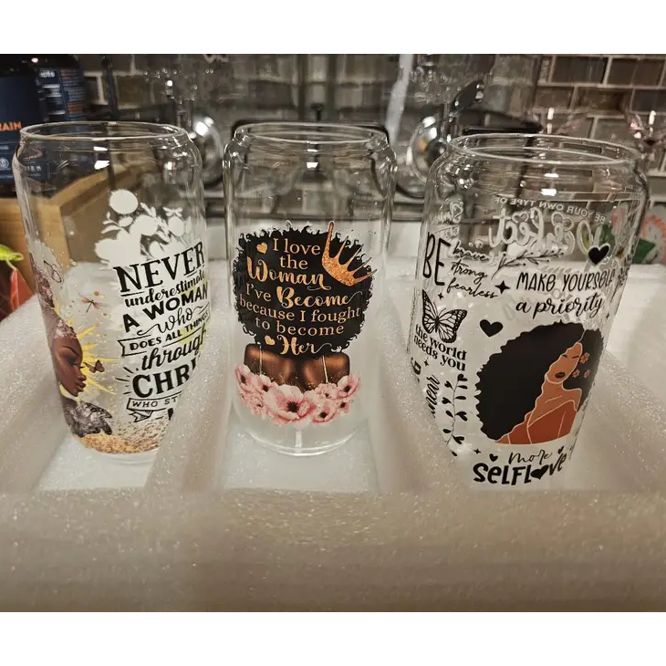 Factory Price Customized UV DTF Cup Wrap Transfers Christmas Day 16oz 20oz Libbey Glass Transfer Printing