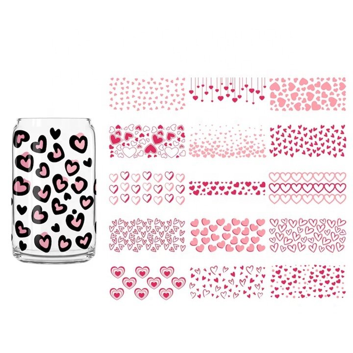 35000+ New Nice Custom Decals Uv Dtf Transfers Valentine s Day Sticker 16oz Libbey Glass UV Wrap for Cold Cup