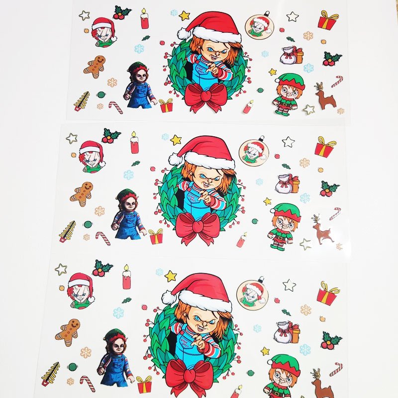 16 oz Double Sided Christmas UVDTF Cup Wrap Transfer Cartoon Waterproof Sticker Decals UV DTF Prints for 16oz Clear Cup
