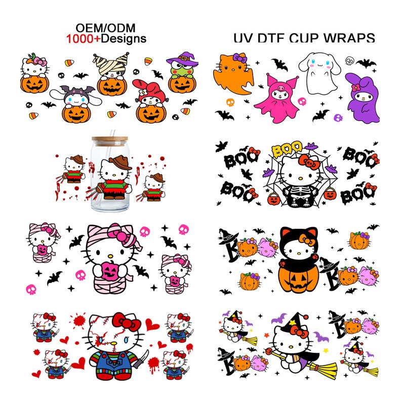 16 oz Double Sided Christmas UVDTF Cup Wrap Transfer Cartoon Waterproof Sticker Decals UV DTF Prints for 16oz Clear Cup