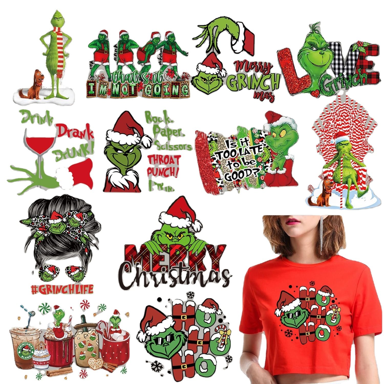 Christmas Iron on Transfers for T-Shirts Winter Xmas Decals Santa Claus Snowflake Pattern Heat Transfer Sticker for DIY Clothing