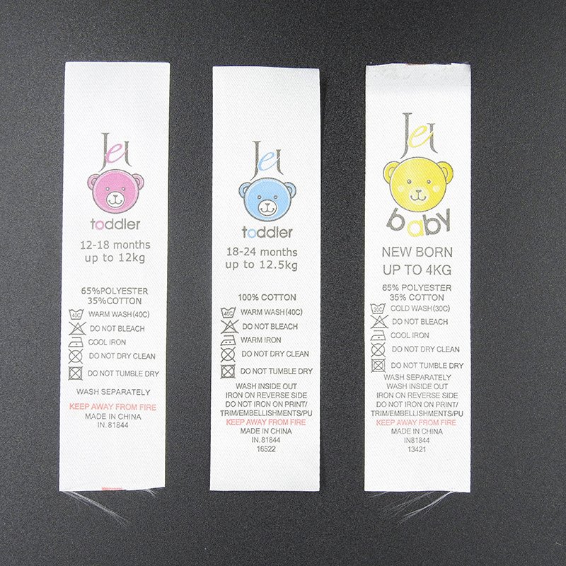 Custom neck label heat transfer print care Cotton Garment Tag Printed Logo For Clothing