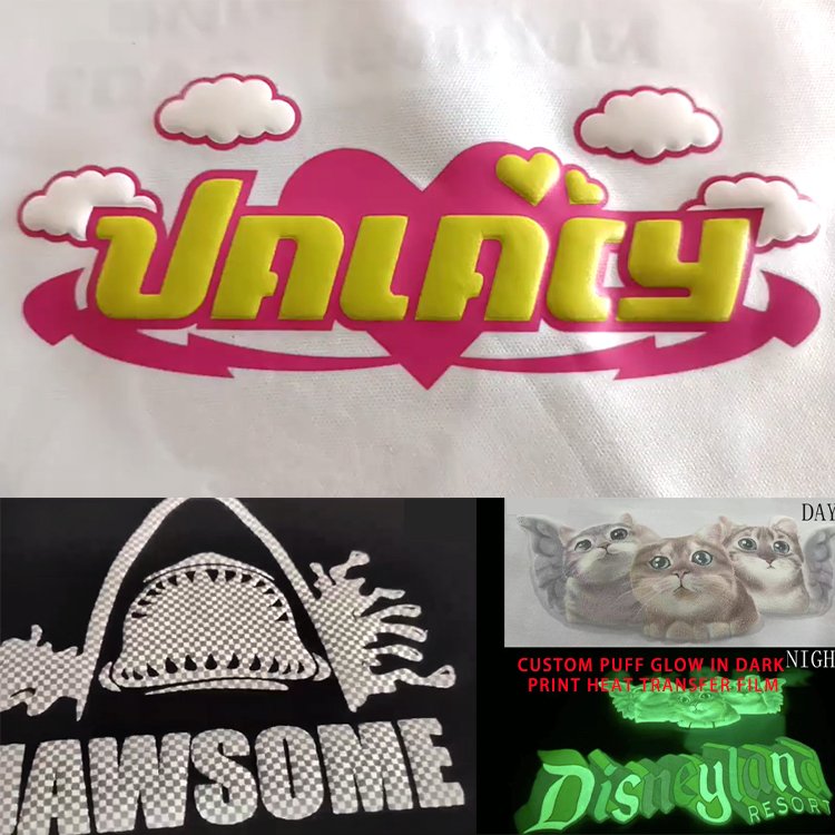custom plastisol transfer heat transfer stickers Logo Puff transfer printing for t shirts puff print vinyl