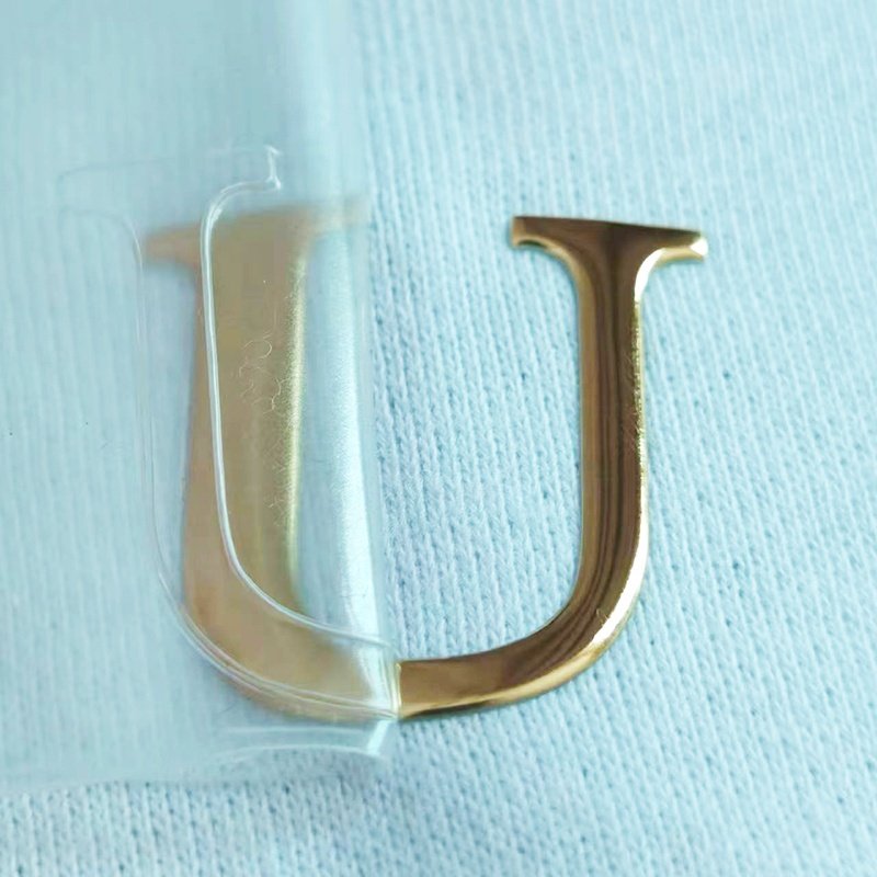Golden letters Wholesale custom 3D embossed Clothing badge TPU heat transfer printing with PVC high-frequency label
