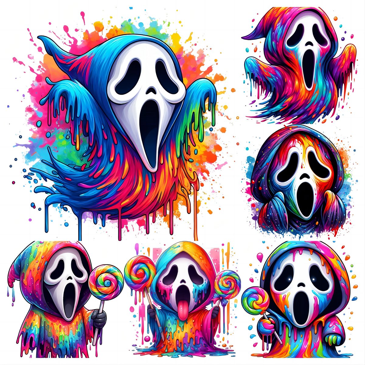 Retro Groovy Cute Ghost Stickers Design Dtf Heat Transfer Decals Print Transfers Iron on DTF Hippie Halloween Garment Washable