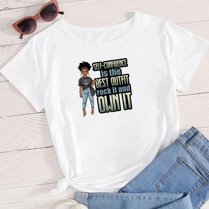 Confident Girl Sticker Washable Clothing Factory Hot Sale Black Heat Transfer Labels PET Film Custom Heat Transfer Printing DTF