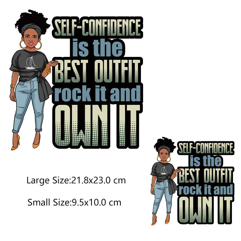 Confident Girl Sticker Washable Clothing Factory Hot Sale Black Heat Transfer Labels PET Film Custom Heat Transfer Printing DTF