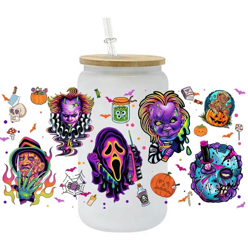 20000+New styles Waterproof 16OZ UV DTF Wraps Halloween Ghost Face 3d Horror UV DTF Cup Wraps Transfers Stickers for 16OZ Cups