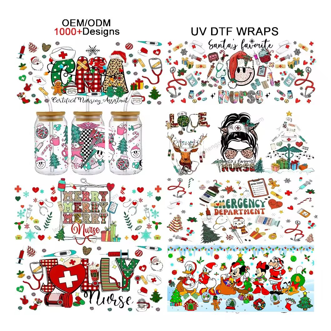 Hot Selling Christmas Printed Waterproof UV DTF L Wrap Transfer Custom Washable Plastisol Water Transfer Printing Tumblers Mugs