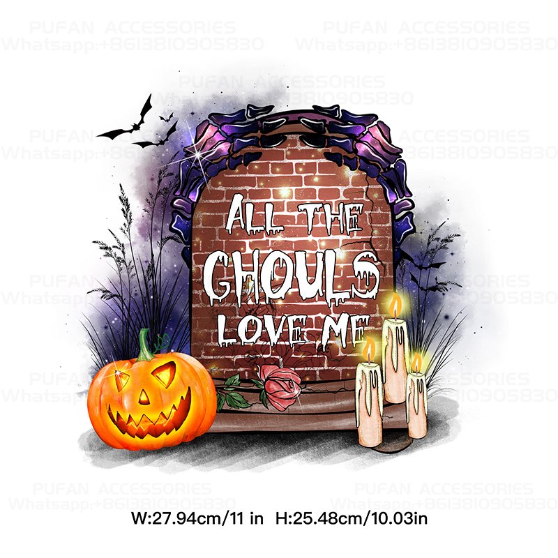 New Arrival Custom Patches Iron On Clothing Label Halloween Spooky DTF Designs Transfer Prints for Tshirt Hoodies Hat