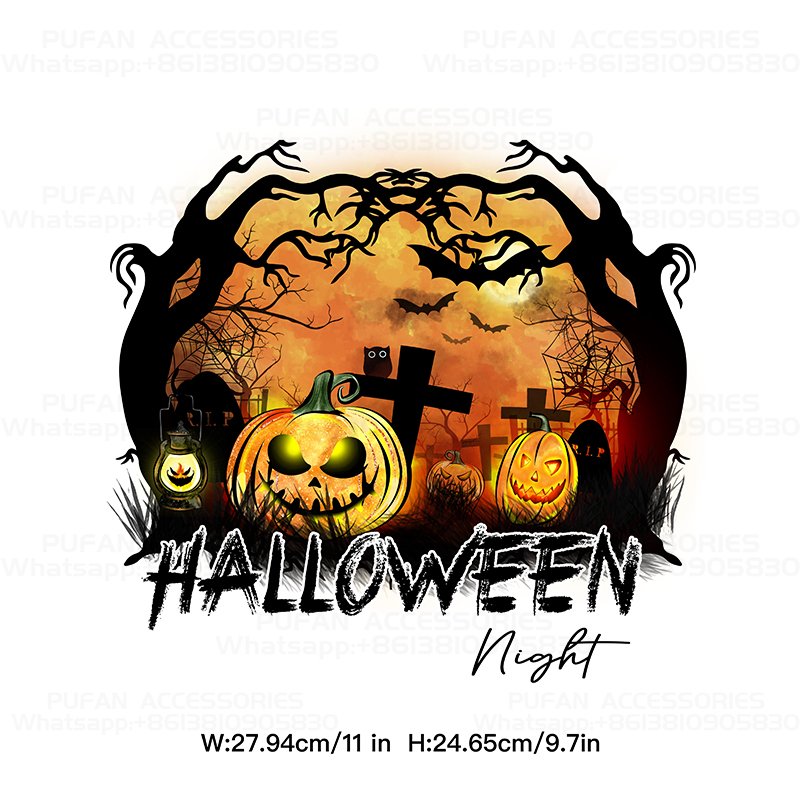 New Arrival Custom Patches Iron On Clothing Label Halloween Spooky DTF Designs Transfer Prints for Tshirt Hoodies Hat