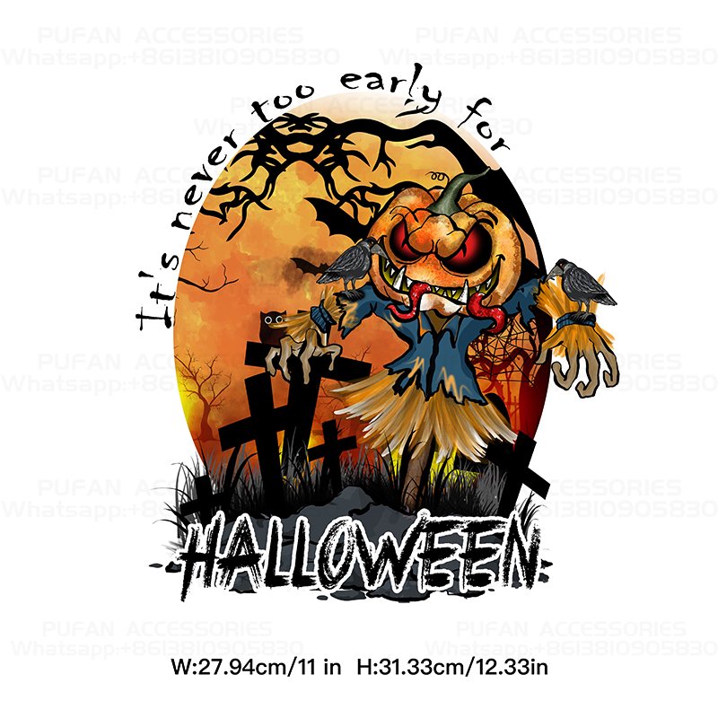 New Arrival Custom Patches Iron On Clothing Label Halloween Spooky DTF Designs Transfer Prints for Tshirt Hoodies Hat