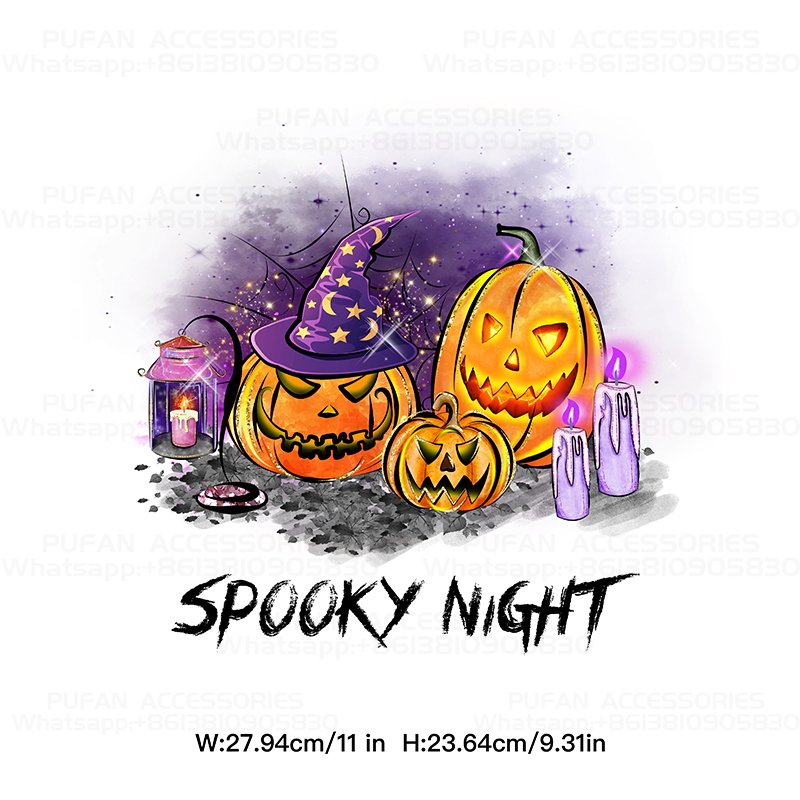 New Arrival Custom Patches Iron On Clothing Label Halloween Spooky DTF Designs Transfer Prints for Tshirt Hoodies Hat