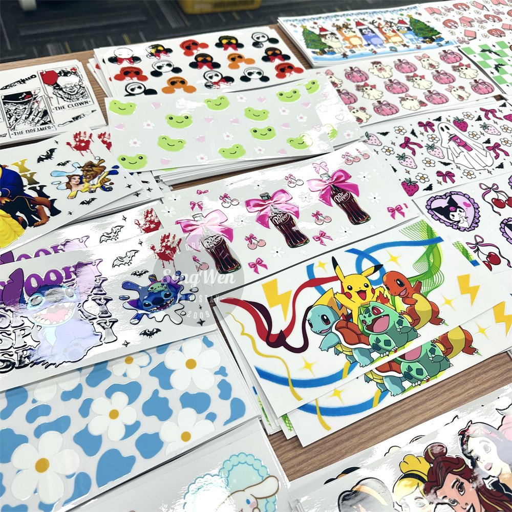 Wholesale princess pattern decal uvdtf cup wraps 16oz transfers ready to ship sticker label waterproof uv dtf cup wrap transfers