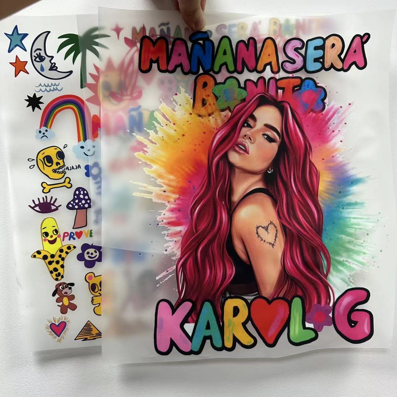 High quality Custom Printed vibrant colors Custom all designs Eco ink Iron On Heat Stickers DTF Transfer for t shirts bags hats