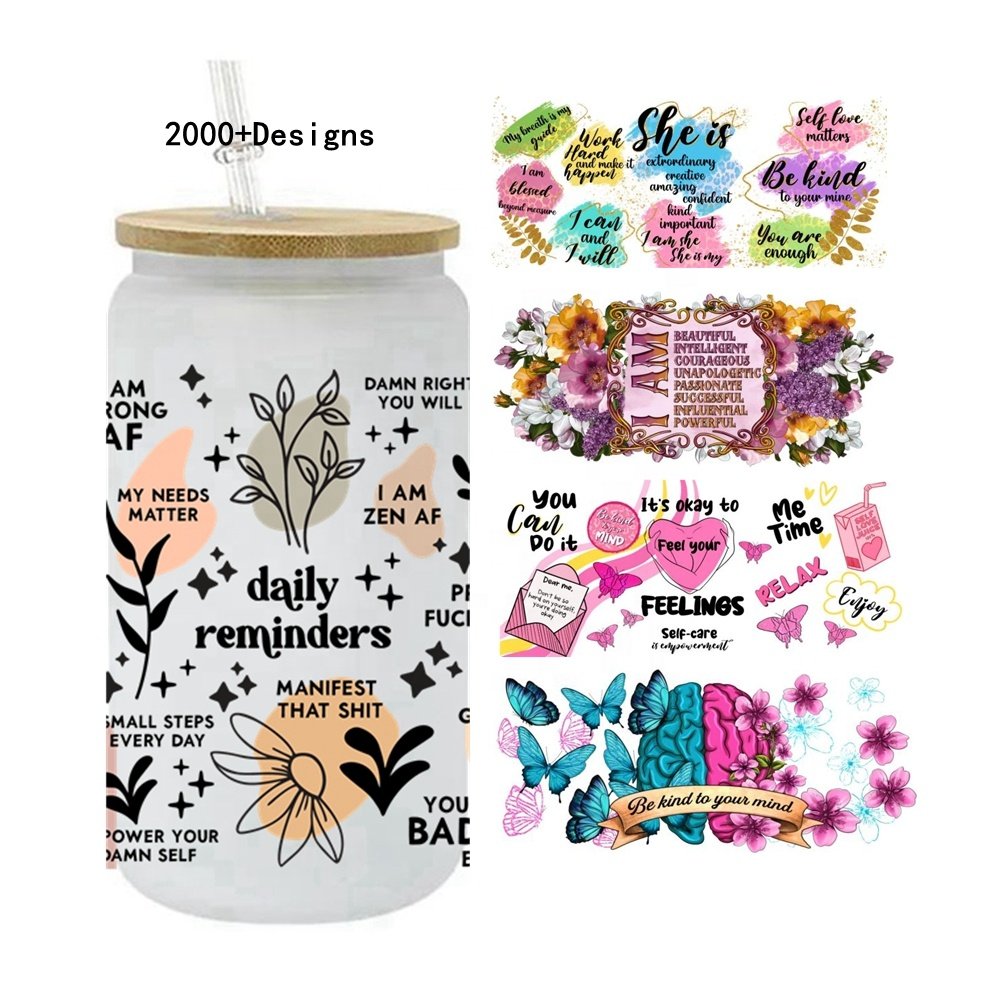 100+ Hot Self Love Positive Daily Reminders Affirmations Motivation Inspirational UV DTF Cup Wrap Stickers for Glass Cup Use