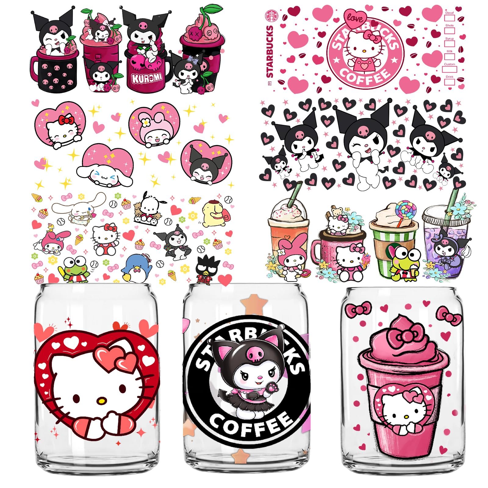 Good Selling 16oz Libbey UV DTF Custom Cup Wraps Ready for Transfer Printing Logo Tumbler Glass Can UV DTF Cup Wraps Ready Ship