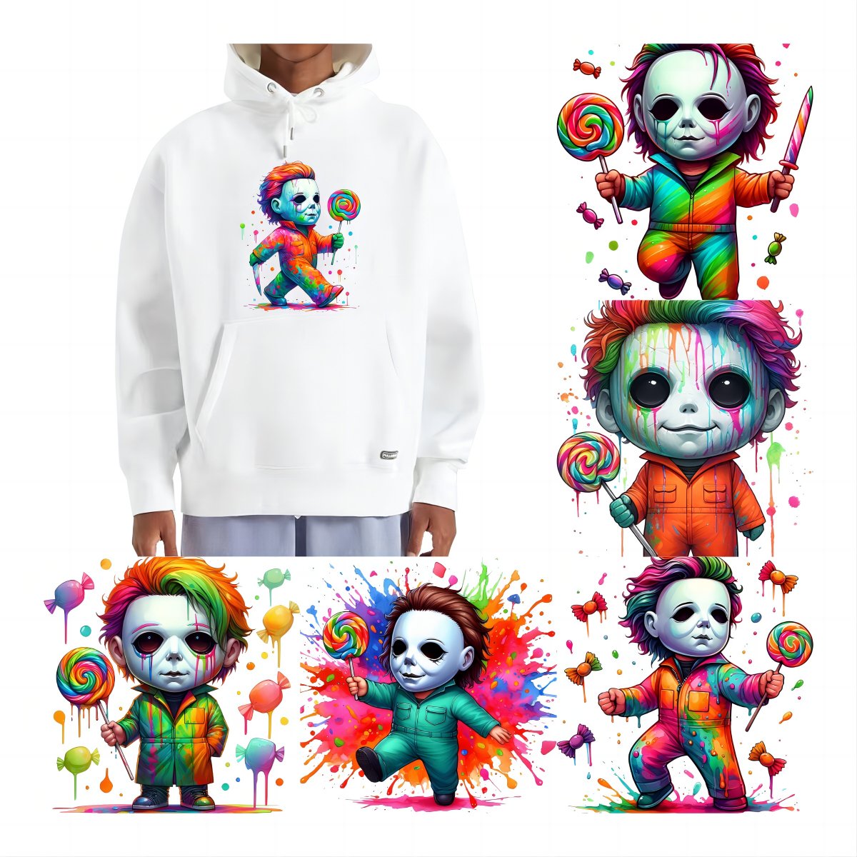 DTF Custom Heat Transfer Logo Stickers Screen Printed Transfer Fot T-shirts Halloween Garment Washable Custom Color Design QZYY