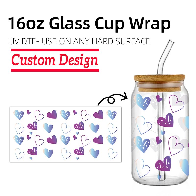 Any design custom size 20 oz 24 oz 16 oz uv Dtf cup packaging Transfer printed sticker glass uvdtf cup packaging