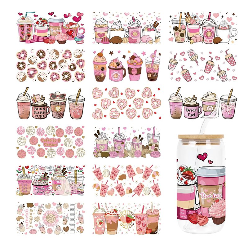 Wholesale Vinyl Decal Stickers Custom Cup Packaging Label Design Uv 3D Dtf Transfers Cup Wrap Label Sticker