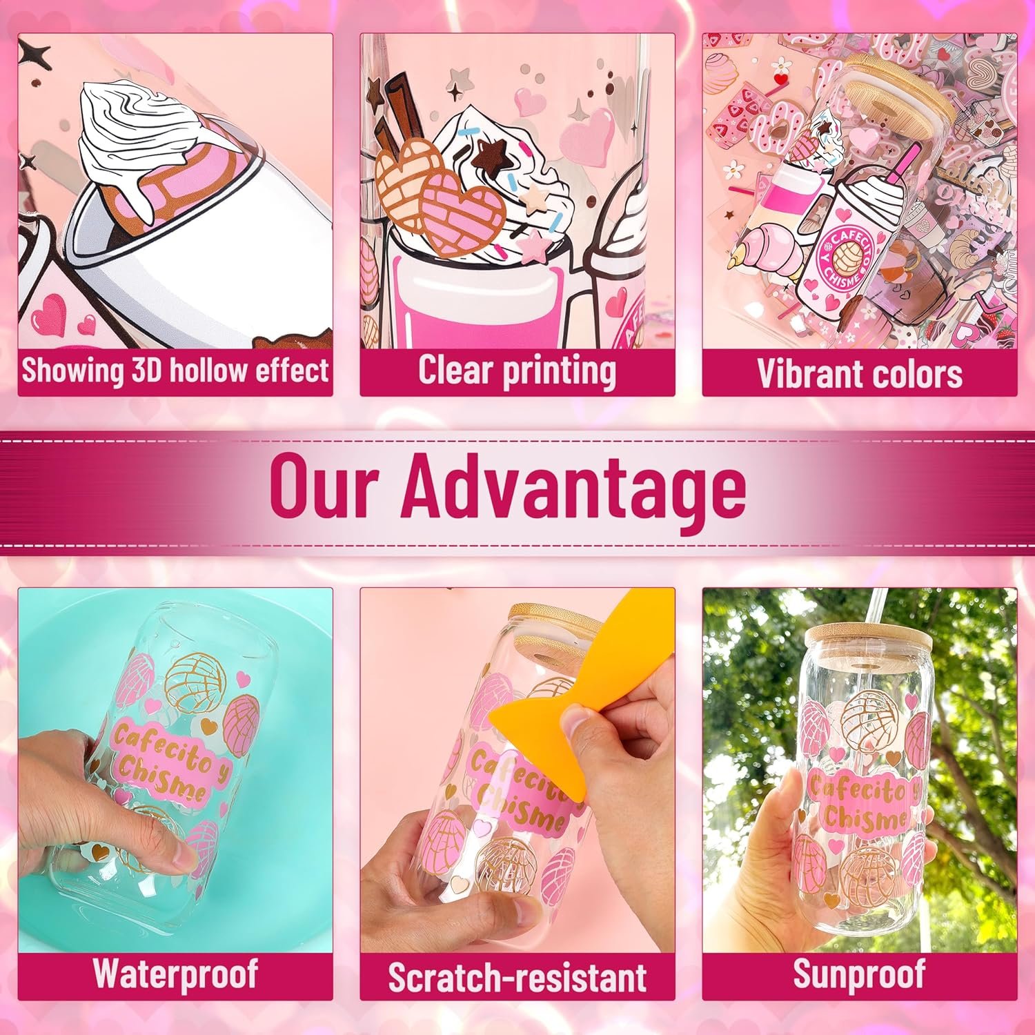 Wholesale Vinyl Decal Stickers Custom Cup Packaging Label Design Uv 3D Dtf Transfers Cup Wrap Label Sticker