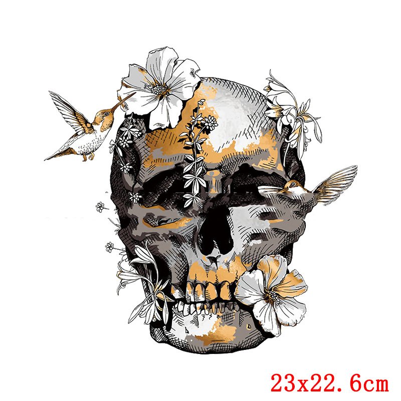 Factory custom skull heat transfers heat press sticker transfer printing designs logo dtf film iron on transfer print