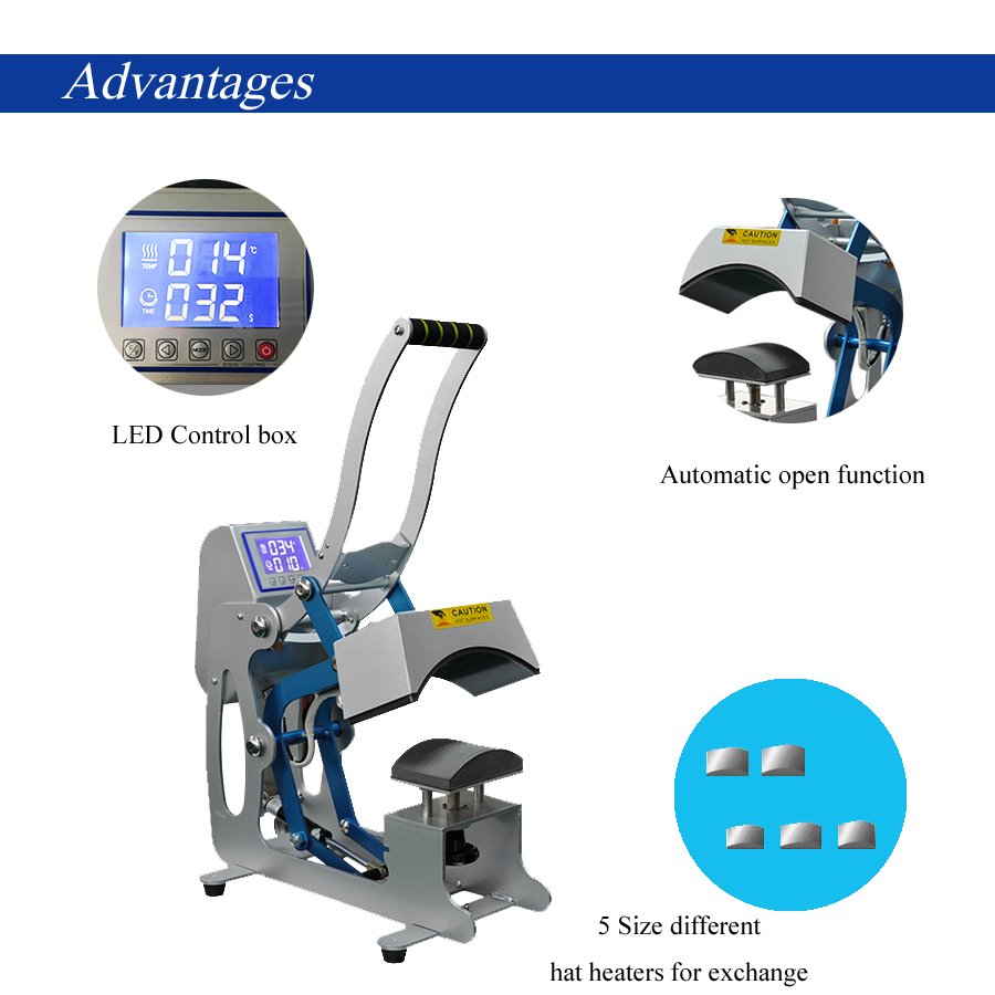 New Arrival 110V Digital Electric Cap Press Machine Home Use 5 Heat Parts Automatic Heat Transfer Printing Control Box Gear