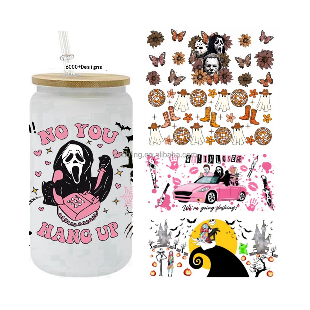 30000+ UV DTF Cup Wraps Halloween Waterproof Ghost Face 3d UV dtf cup wrap beetlejuices transfers Stickers for16OZ Cups
