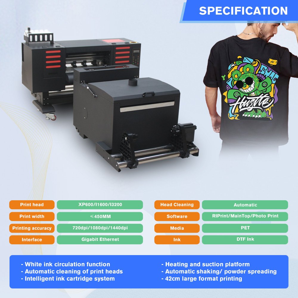A3 A2 Dual XP600 I3200 30cm 42cm T-shirt Transfer printing machine 2 Heads A2 Dtf Printer with powder shaker machine
