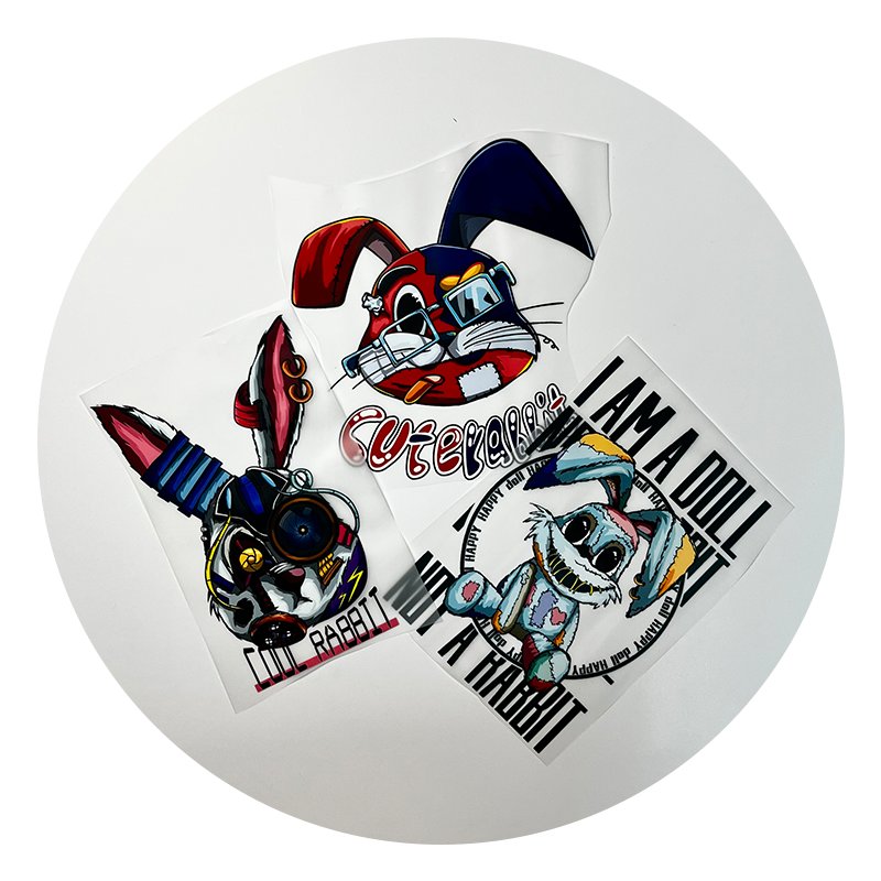 Custom high quality hot press washable rabbit design Label T-shirt clothing Cotton transfer printing DTF heat transfer printing