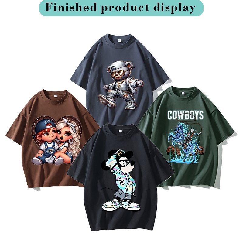 Custom high quality hot press washable rabbit design Label T-shirt clothing Cotton transfer printing DTF heat transfer printing