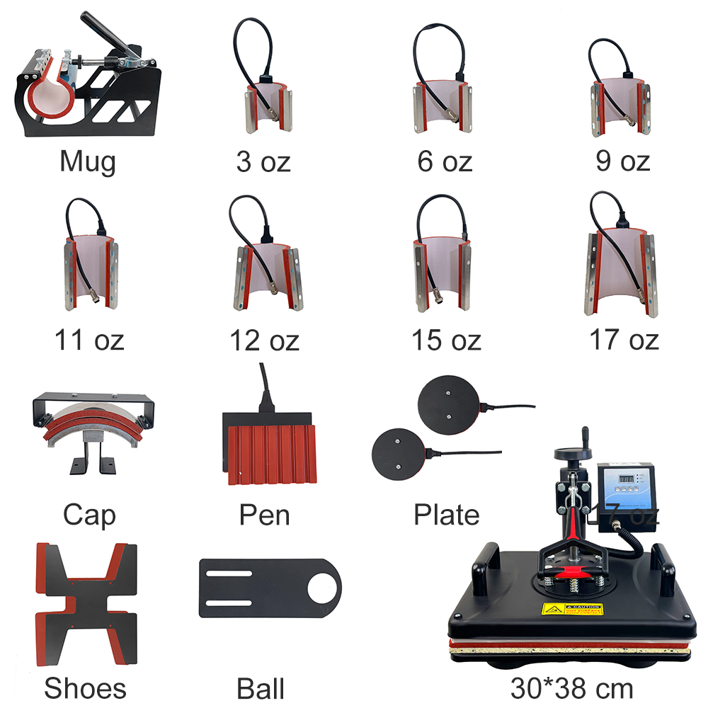 Hot sale 15 in 1 QUAFF Combo heat press machine for t-shirt Cap Mug cups tumbler pen Plate ball shoes sublimation machine
