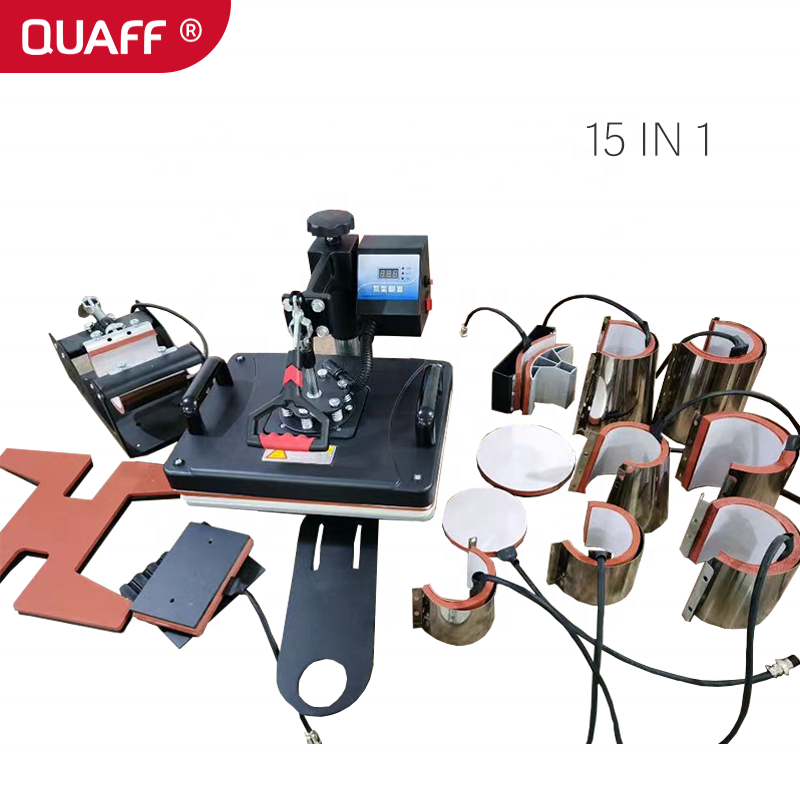 Hot sale 15 in 1 QUAFF Combo heat press machine for t-shirt Cap Mug cups tumbler pen Plate ball shoes sublimation machine