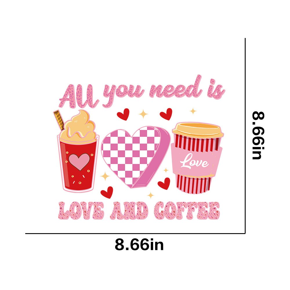 New design Valentine's Day Love Diy Bulk Offset Transfer Prints Coffee Valentine Sticker Printing Transfers For T-shirt