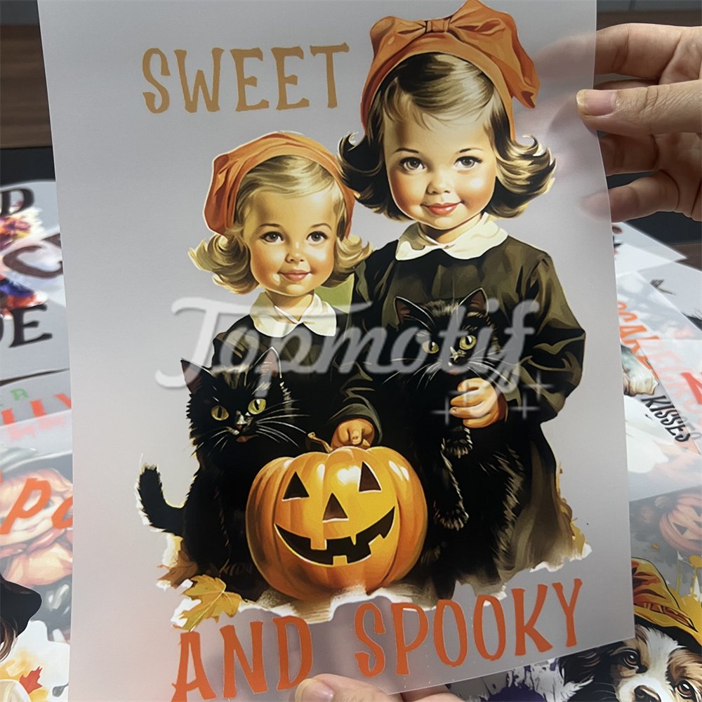 To be spooky 2024 halloween cloth decoration cute sticker iron on appliques dtf heat transfer printing