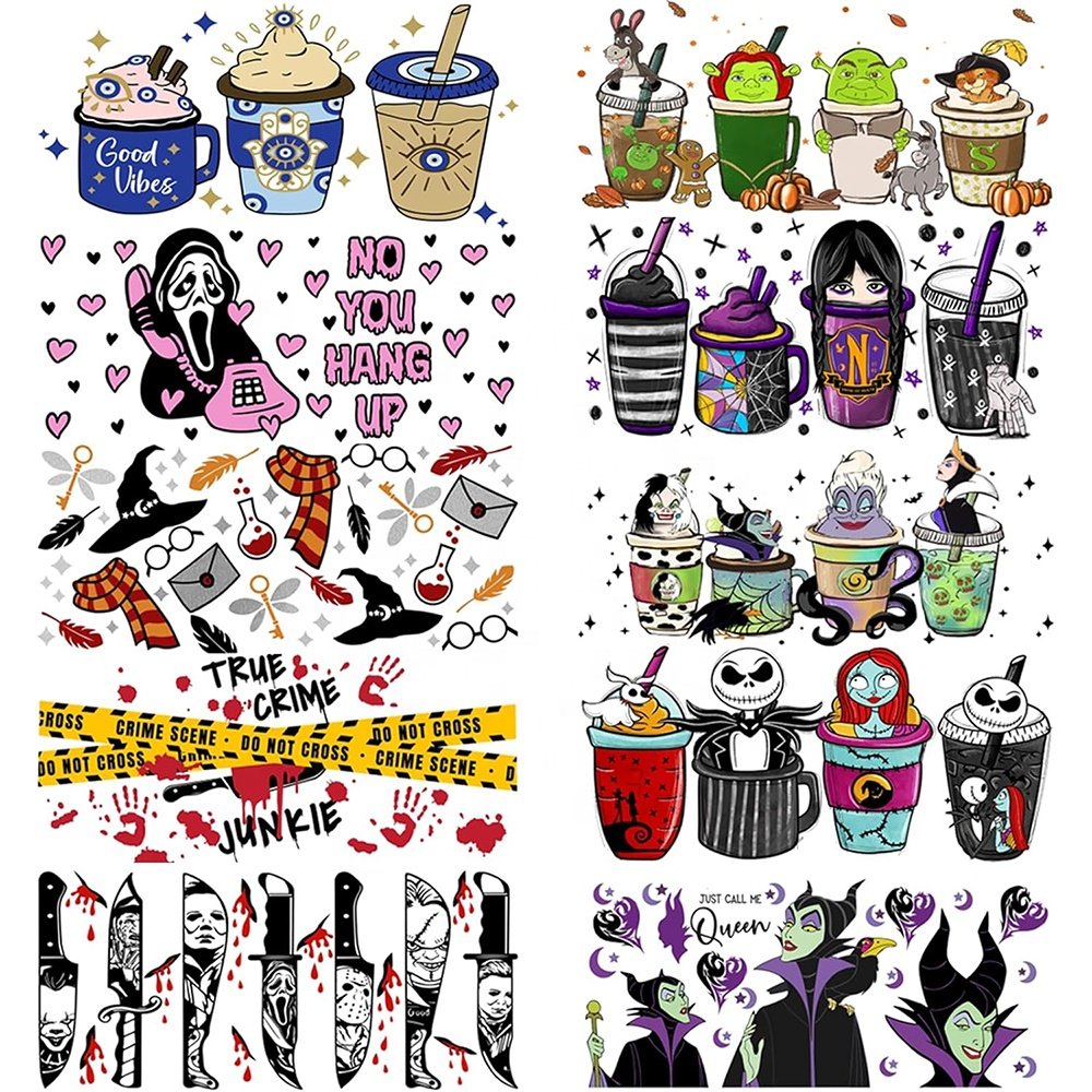 2023 Uv Dtf Cup Wraps Eco Solvent Transfers Wholesale Transfer Printing Rts Halloween Decorations Dtf Uv Cup Wrap
