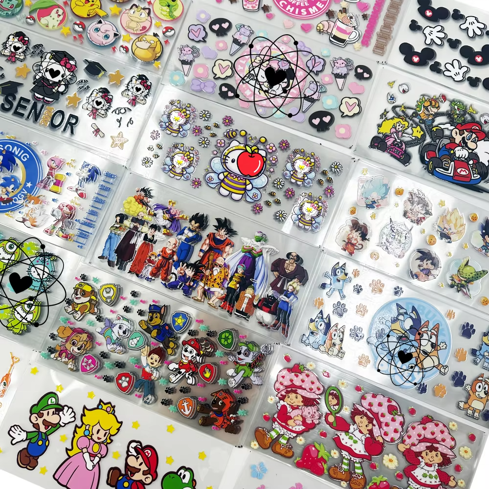 Hot Sale Cute Cartoon Design Uv Dtf Transfer Suitable Glass Jar Packaging Cup Diy Waterproof Sticker Transfer Printing