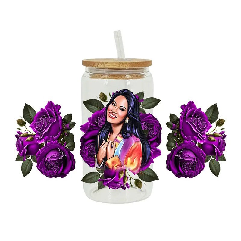 Selena uvdtf cup wraps transfers custom 3D mexican artist uv dtf decals waterproof stickers printed for DIY glass can cup