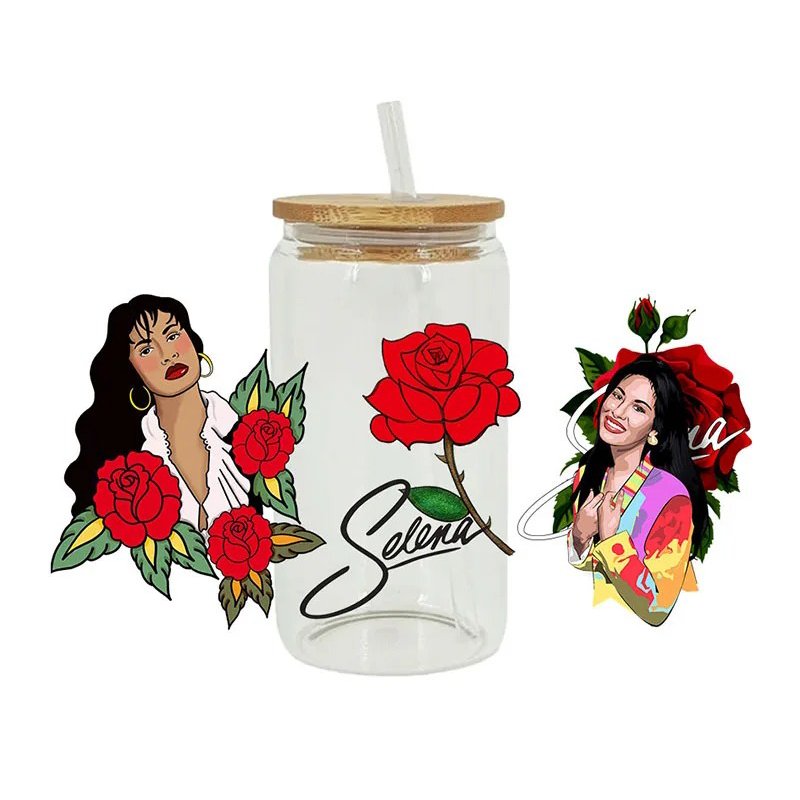 Selena uvdtf cup wraps transfers custom 3D mexican artist uv dtf decals waterproof stickers printed for DIY glass can cup